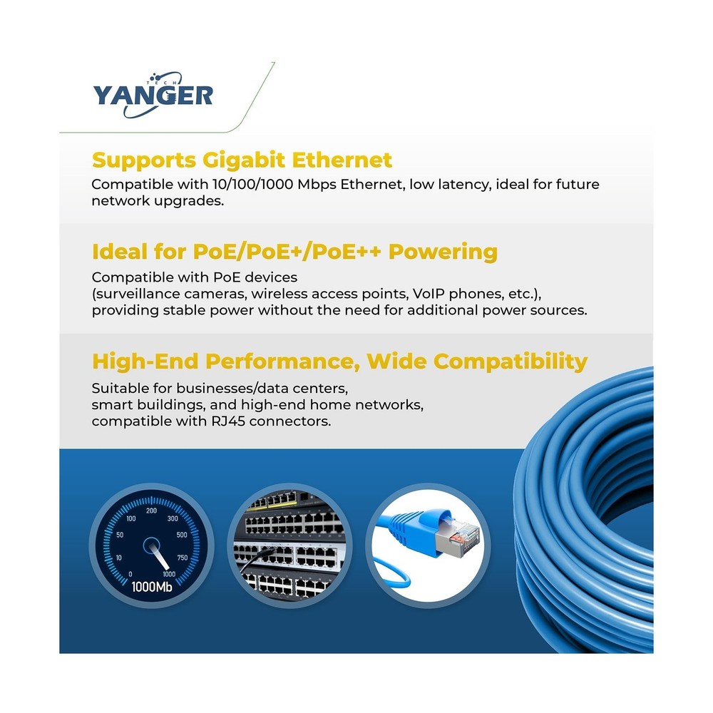 CAT6 Ethernet Cable 1000ft - 23AWG Solid Bare Copper, 10 Gigabit, POE++, UTP ...