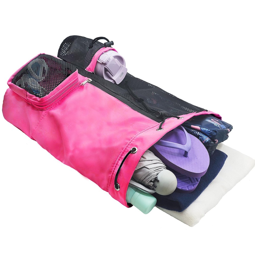 Mesh Beach Backpack Wet Pocket Drawstring Pool Waterproof Swim Bag 1 PCS