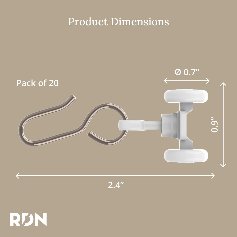 Curtain Track Hooks 20 Pack - Durable Ceiling Track Roller Hooks for Curtains...