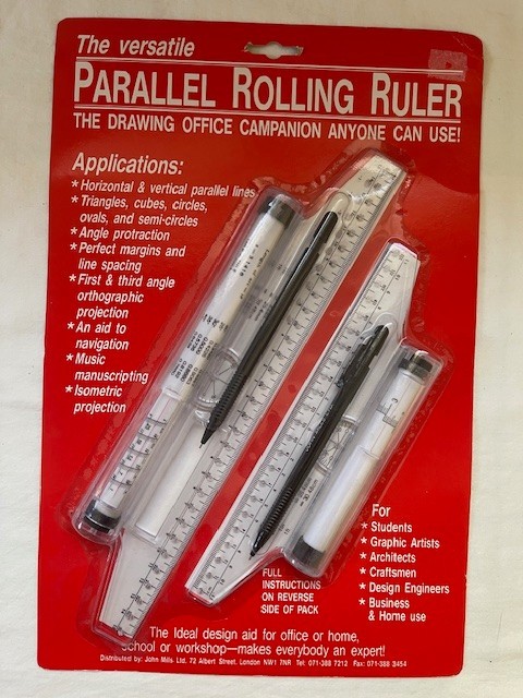 John Mills Parallel Glider Rolling Ruler Pair Drafting Tool 30 cm & 22 cm Vtg