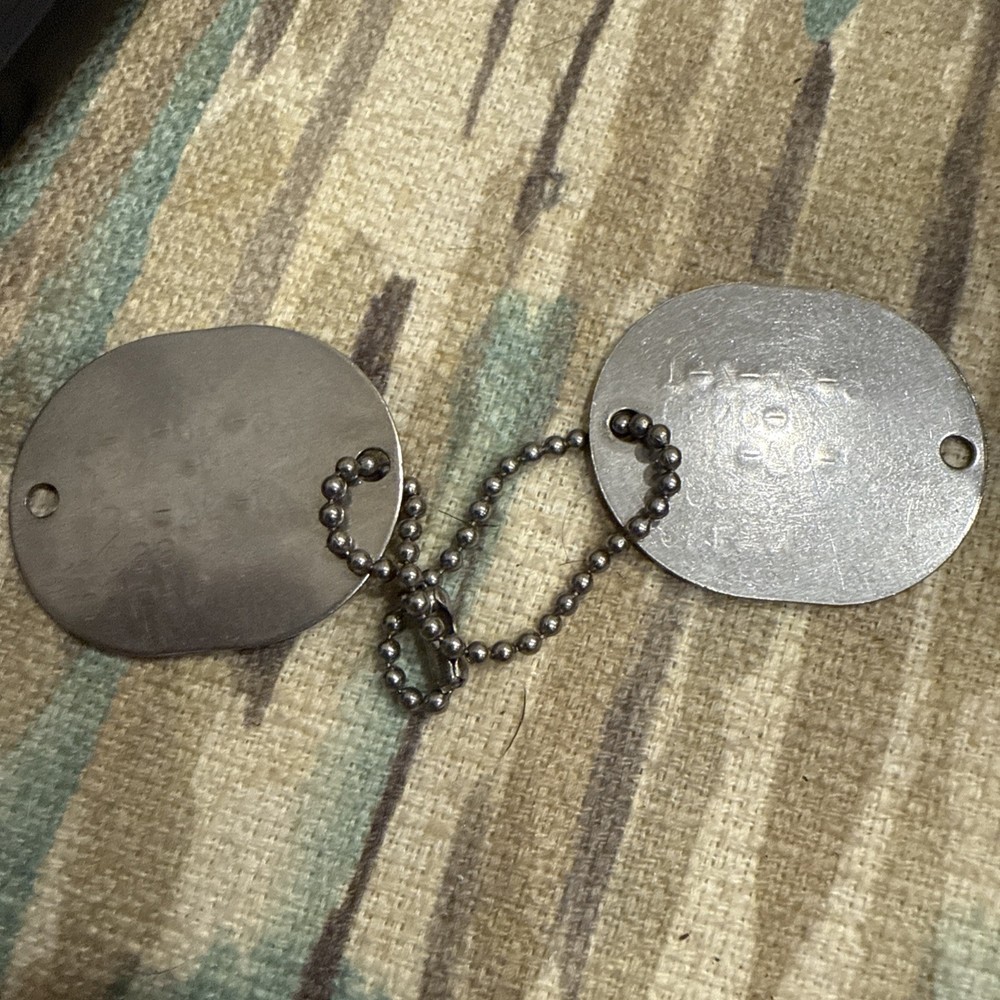 2 World War II ID Tags Stainless original chain 1945