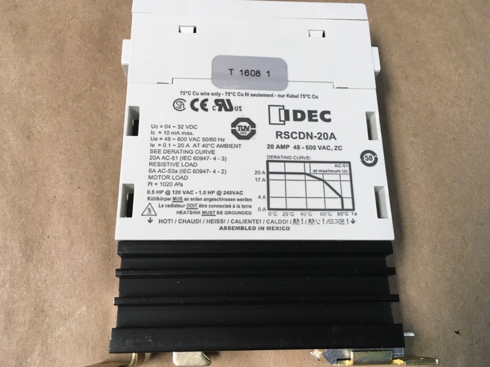 Idec RSCDN-20A Solid State Relay, 4-32VDC Coil - 20A - 48-600 VAC (KB)