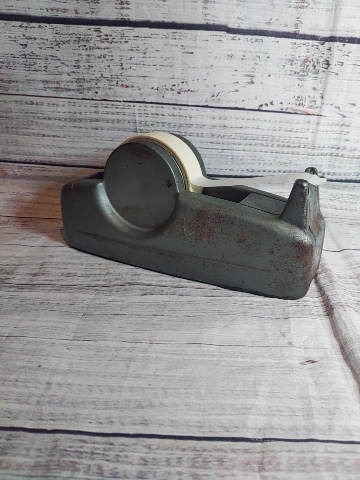 VINTAGE CAST IRON SCOTCH TAPE DISPENSER MODEL GREEN GRAY (Tape Not Included)
