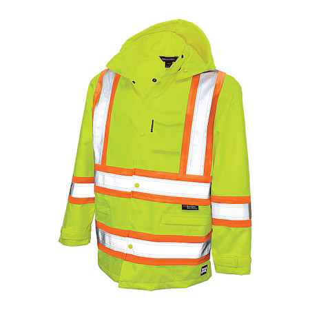 Tough Duck S37211 Rain Jacket, Polyester, Polyurethane, Class 3 Type R, Green, L