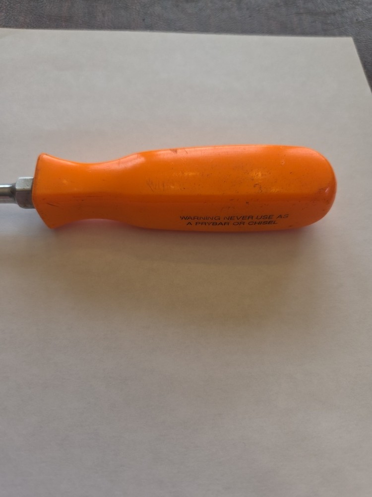 Vintage Snap On Tools SSD4 Orange Hard Handle Flat Blade Screwdriver