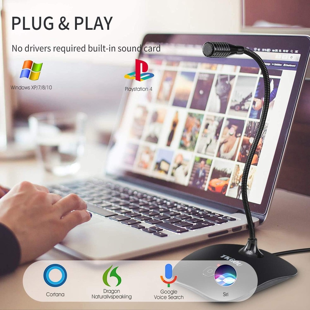 USB Microphone, 360 Degree Adjustable Gooseneck Design, Mute Button & LED Indica