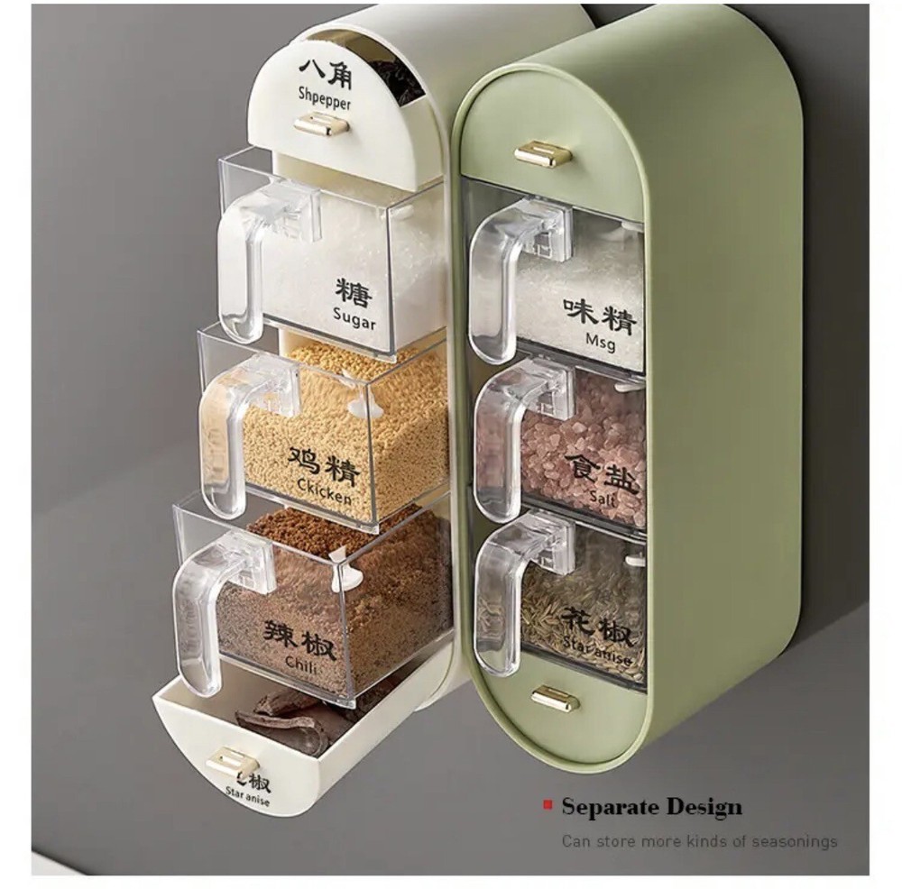 Wall Mounted Spice Box Spice Jars Multi-grid Kitchen Seasoning Box