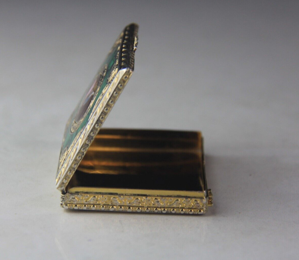 German Parcel Gilt 800 Silver & Enameled Rectangular Snuff Box w/ Courting Scene