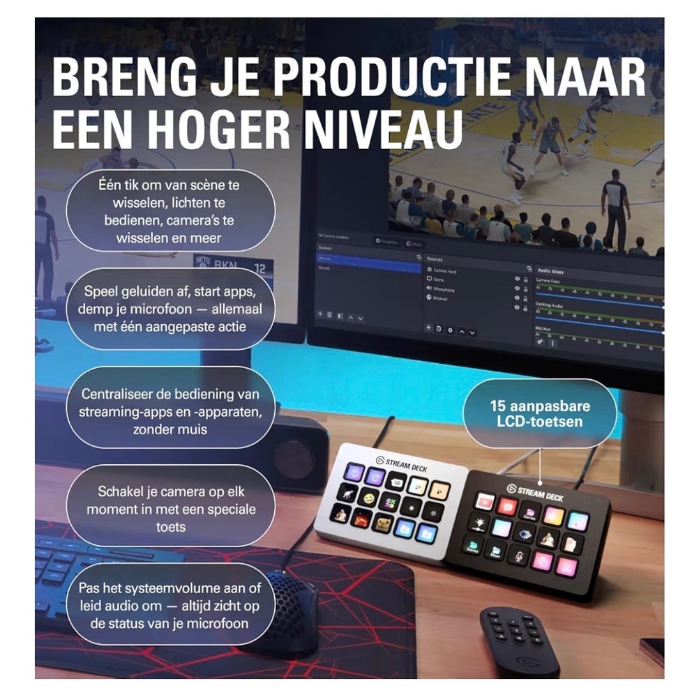 Stream Deck MK.2 White – Studio Controller, 15 macro keys, trigger actions in ap