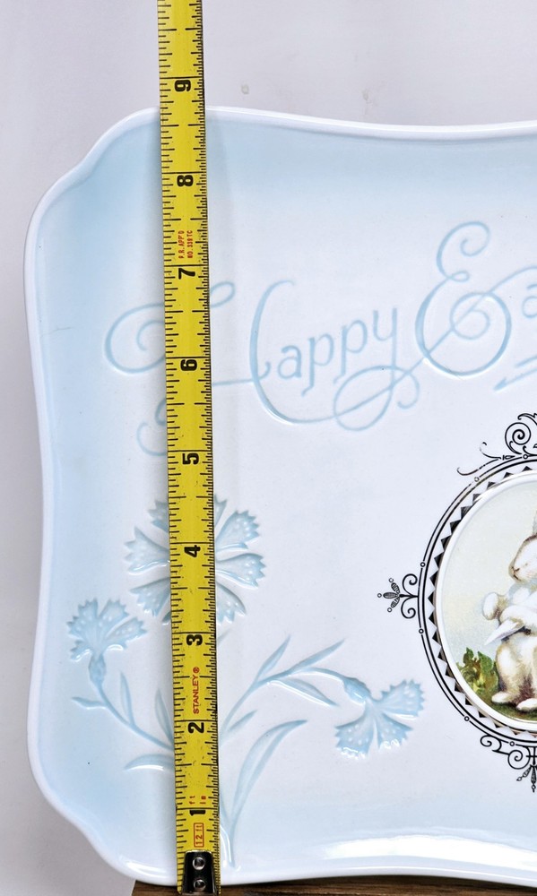 Grasslands Road Happy Easter Square Serving Platter Plate Bunny Rabbit 8.75"