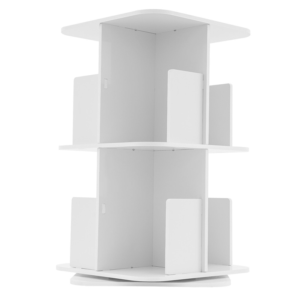 2-Tier Rotating Corner Bookshelf Open Display Storage Shelf Small Bookcase White