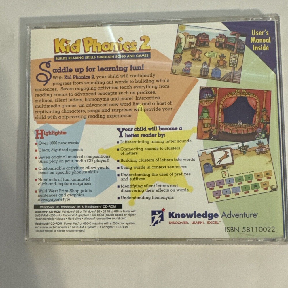 Kid Phonics 2 (PC, 1996) - Complete Jewel Case