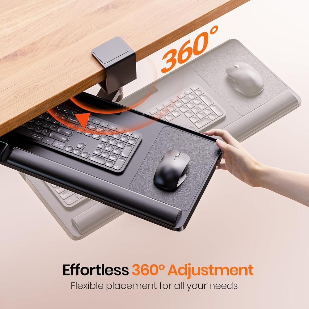 Klearlook Keyboard Tray Under Desk with 360 Rotation Ergonomic Computer