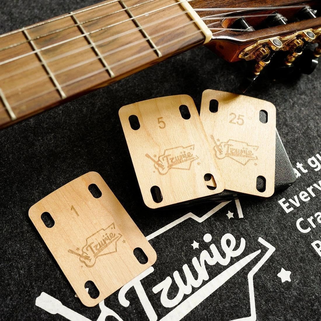 Electric Guitar Neck Shims Set of 3 -0.25°, 0.50°, 1.00° - Solid Maple