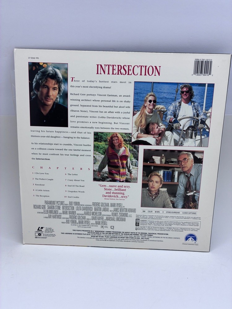 Intersection LaserDisc 1994 Drama Widescreen Edition Paramount Richard Gere