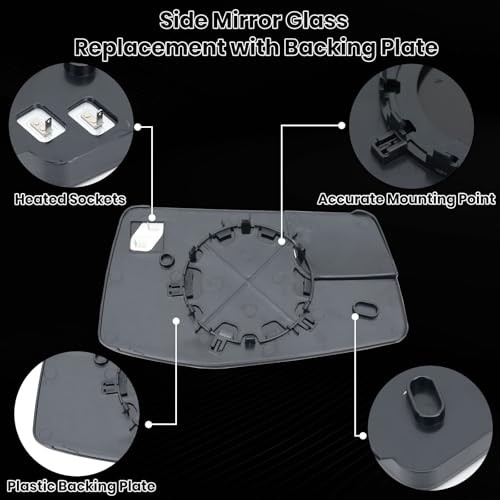 Left Driver Side Heated Mirror Glass Compatible with Chevy Silverado 1500 GMC