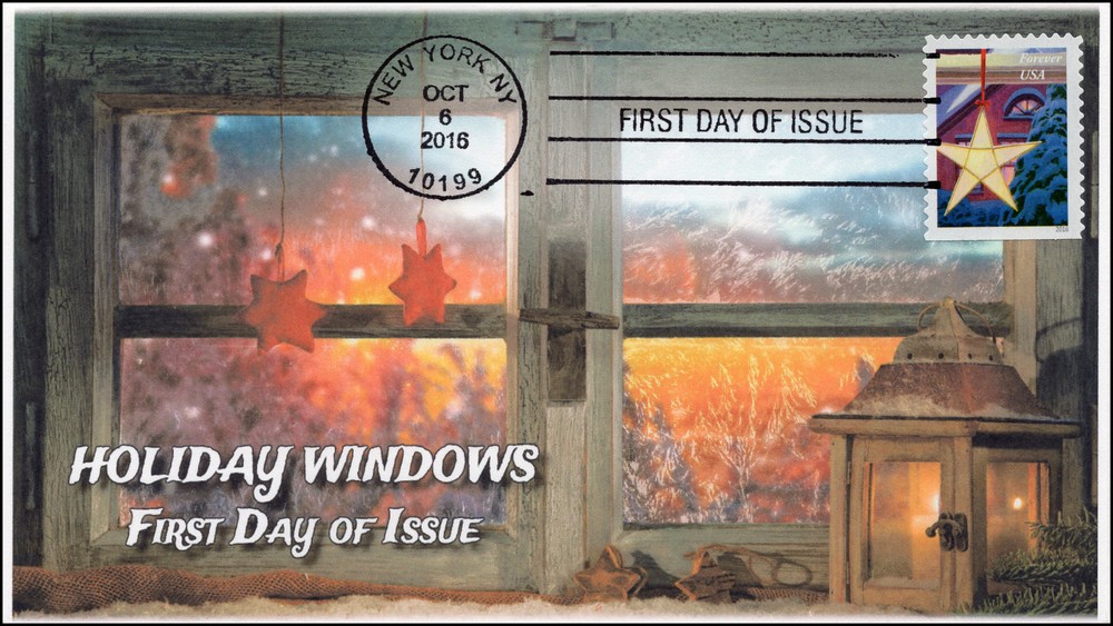 2016, Holiday Windows, Star, BW Postmark, FDC, Christmas, 16-322
