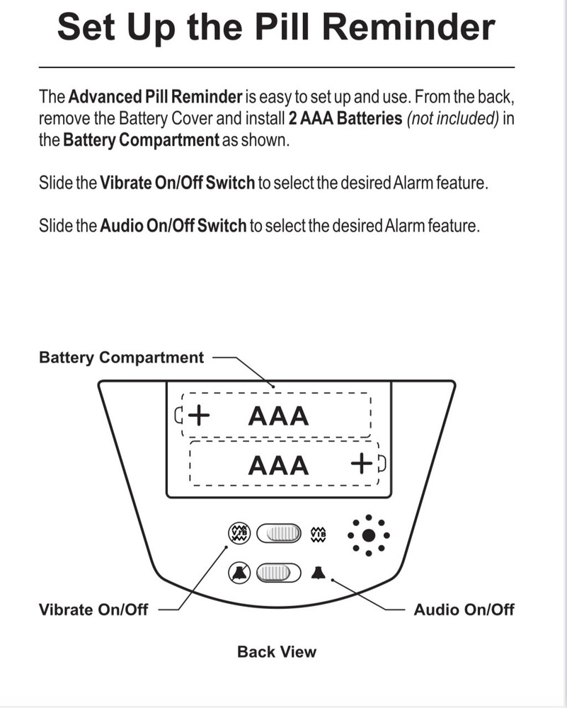 VitaCarry advanced pill case 4 Compartment With 4 Alarm Vibrating Timer