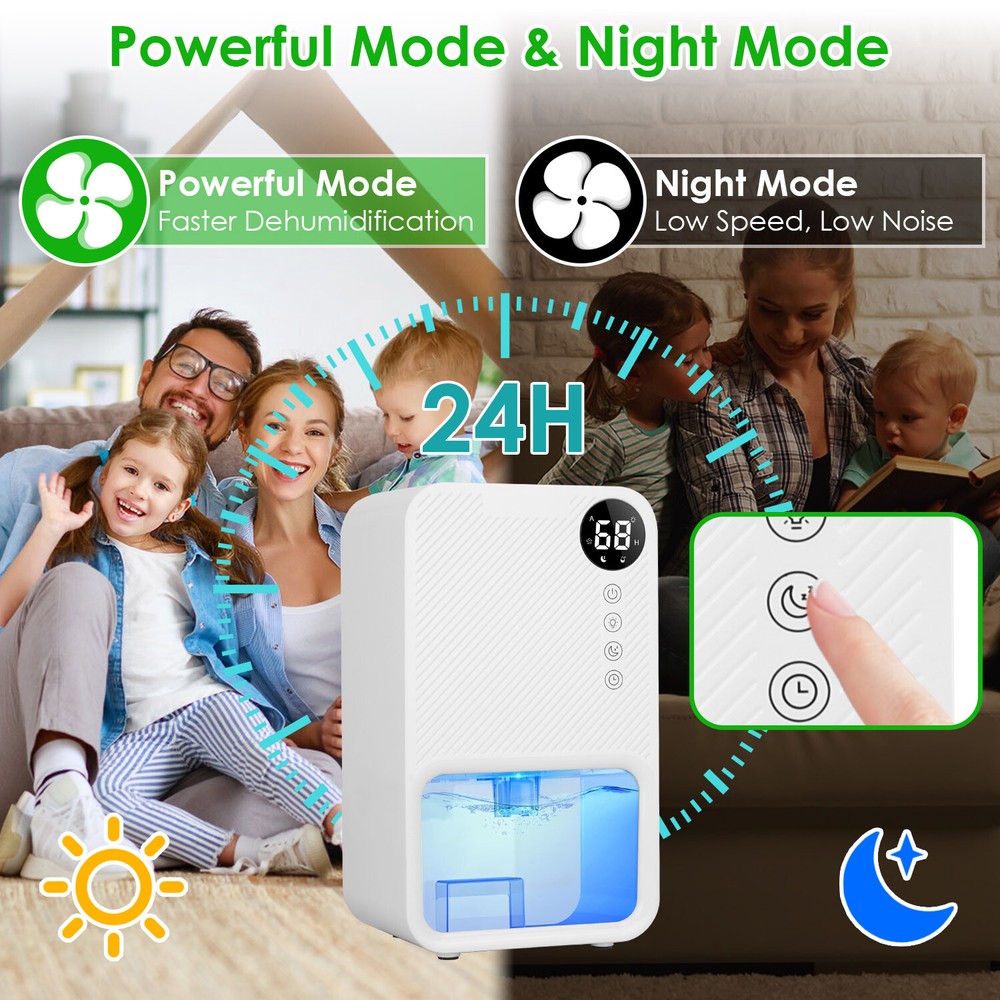 37.2OZ Dehumidifier Coverage Touch Control Portable Home Bedroom Dehumidifier