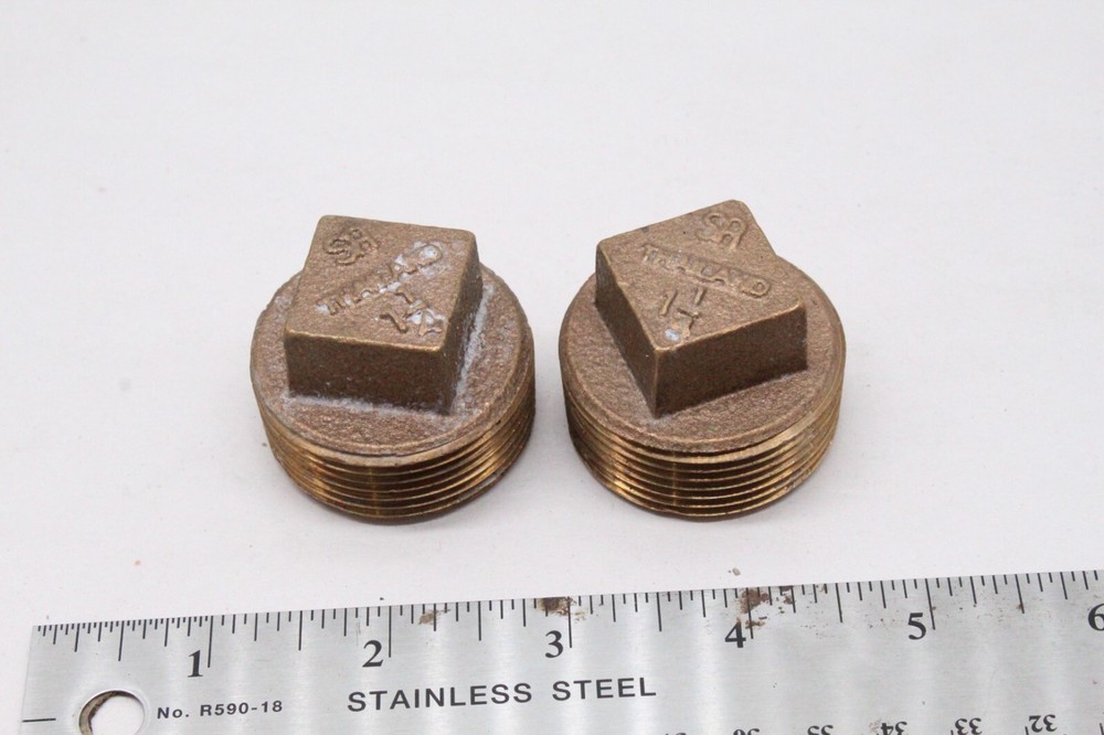 (2) PACK SA SIAM BRASS SQUARE HEAD SOLID PIPE PLUG 1-1/4" FITTING MARINE BOAT
