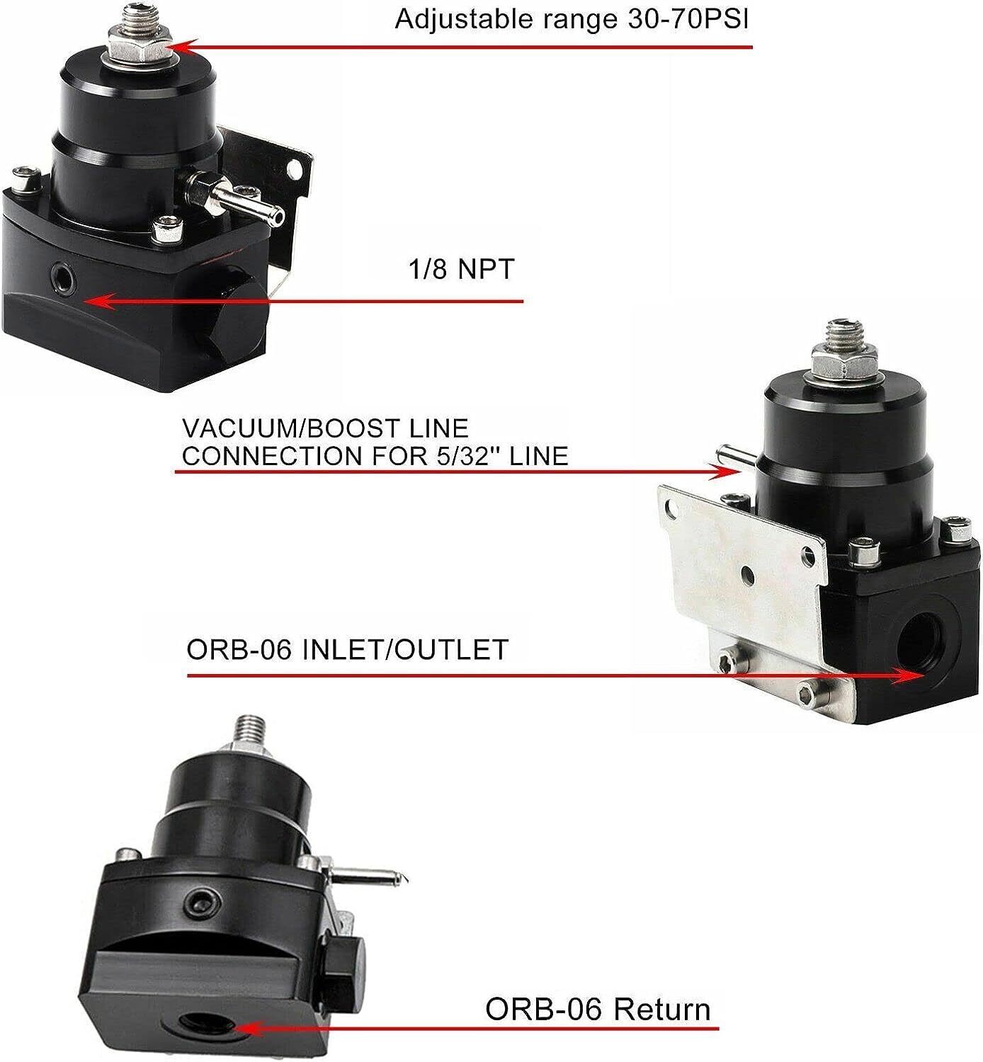 Universal Black Adjustable Fuel Pressure Regulator Kit 100psi Guage AN6 Fitting