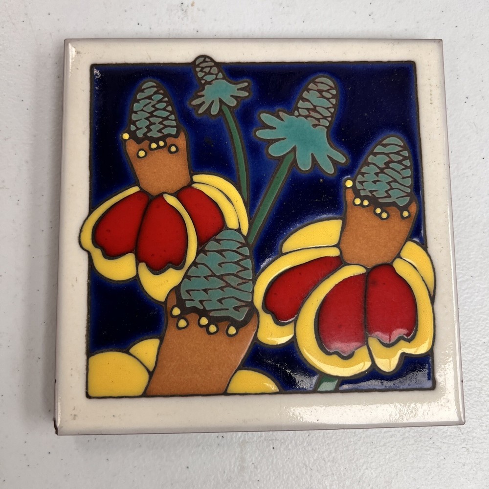 Masterworks Handcrafted Ceramic Art Tile Floral