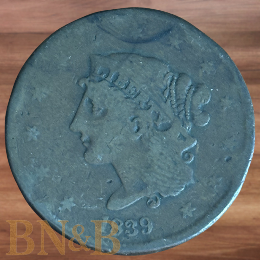 1839 Coronet Head Booby Head Large Cent #C509