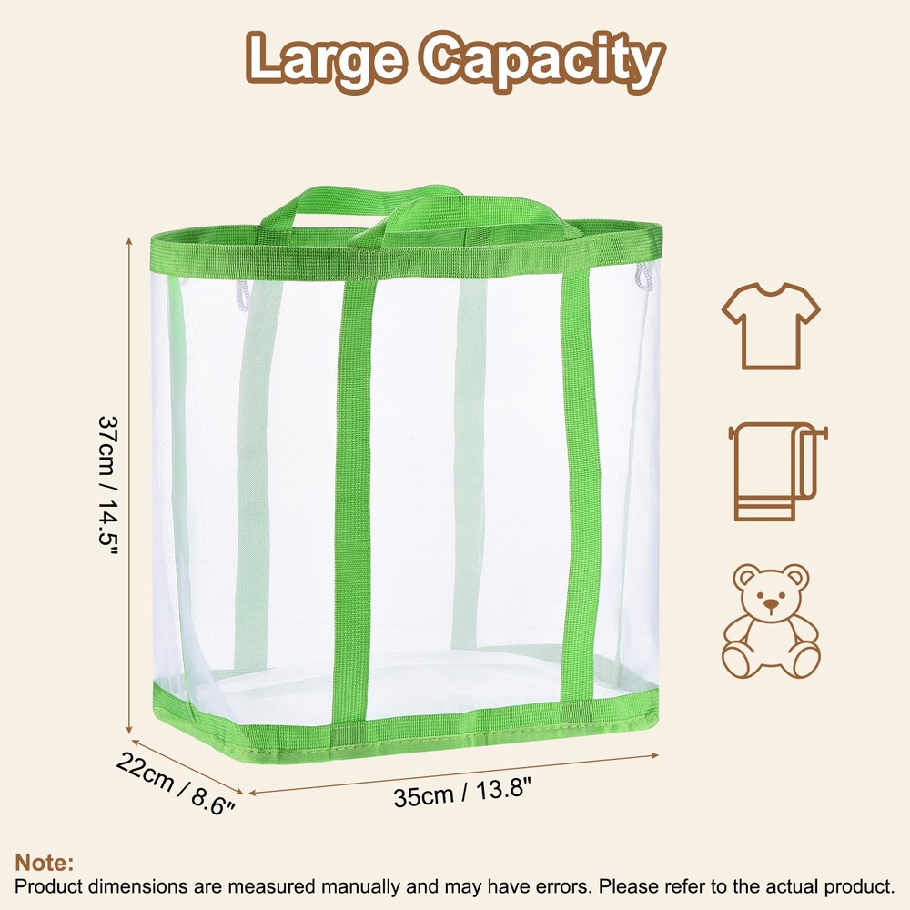 Collapsible Basket Mesh Hamper with Handles Foldable Bag Green Large