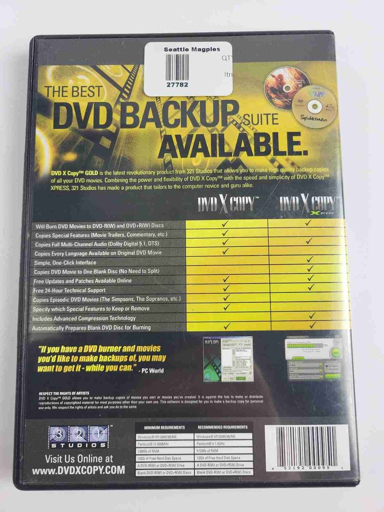 DVD X COPY GOLD 321 STUDIOS DVD BACKUP SUITE