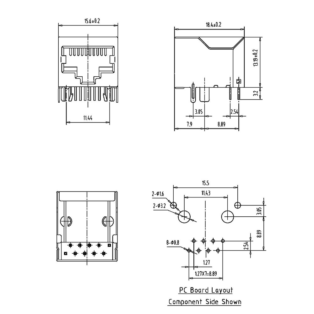 RJ45 PCB Jack 10PCS Shielded RJ45 8P8C 90 Degree Angle Network Modular Connector
