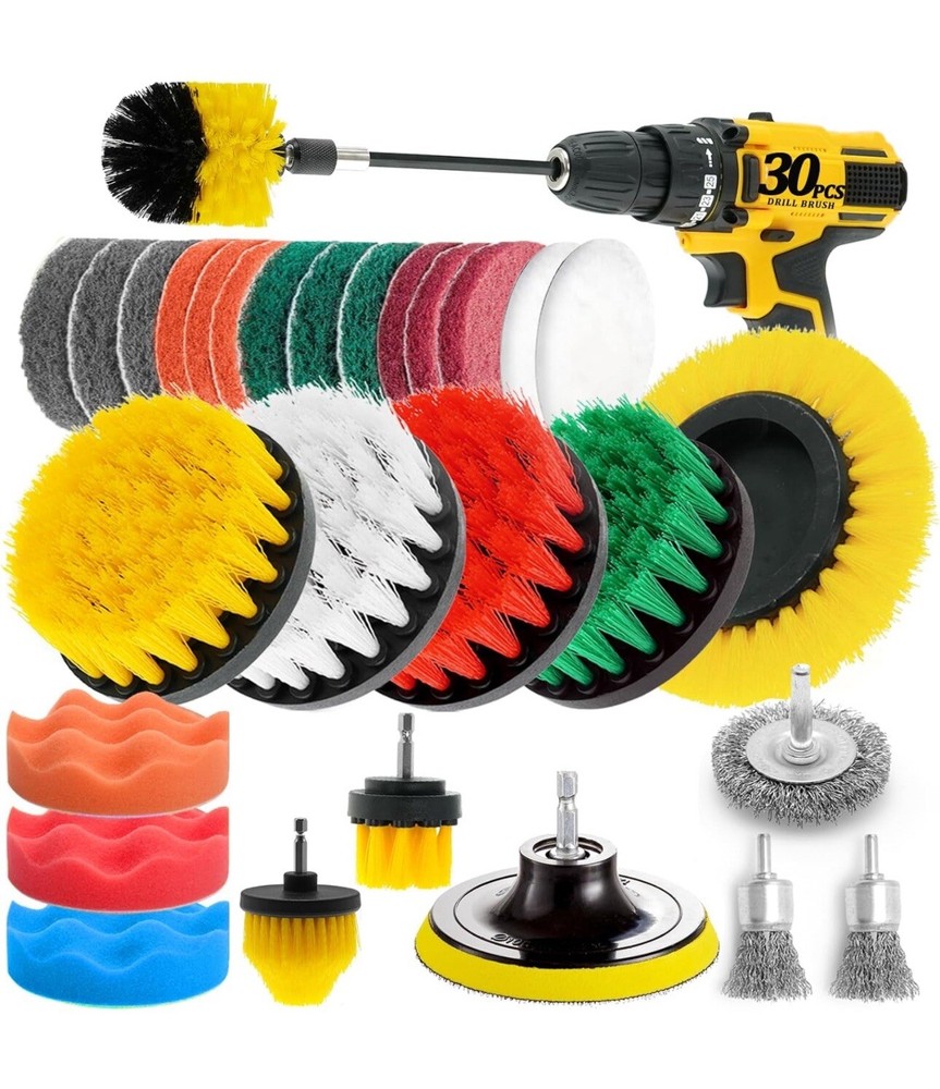 30Pack Drill Brush Attachments Set,Scrub Pads & Sponge, Power Scrubber Brush ...