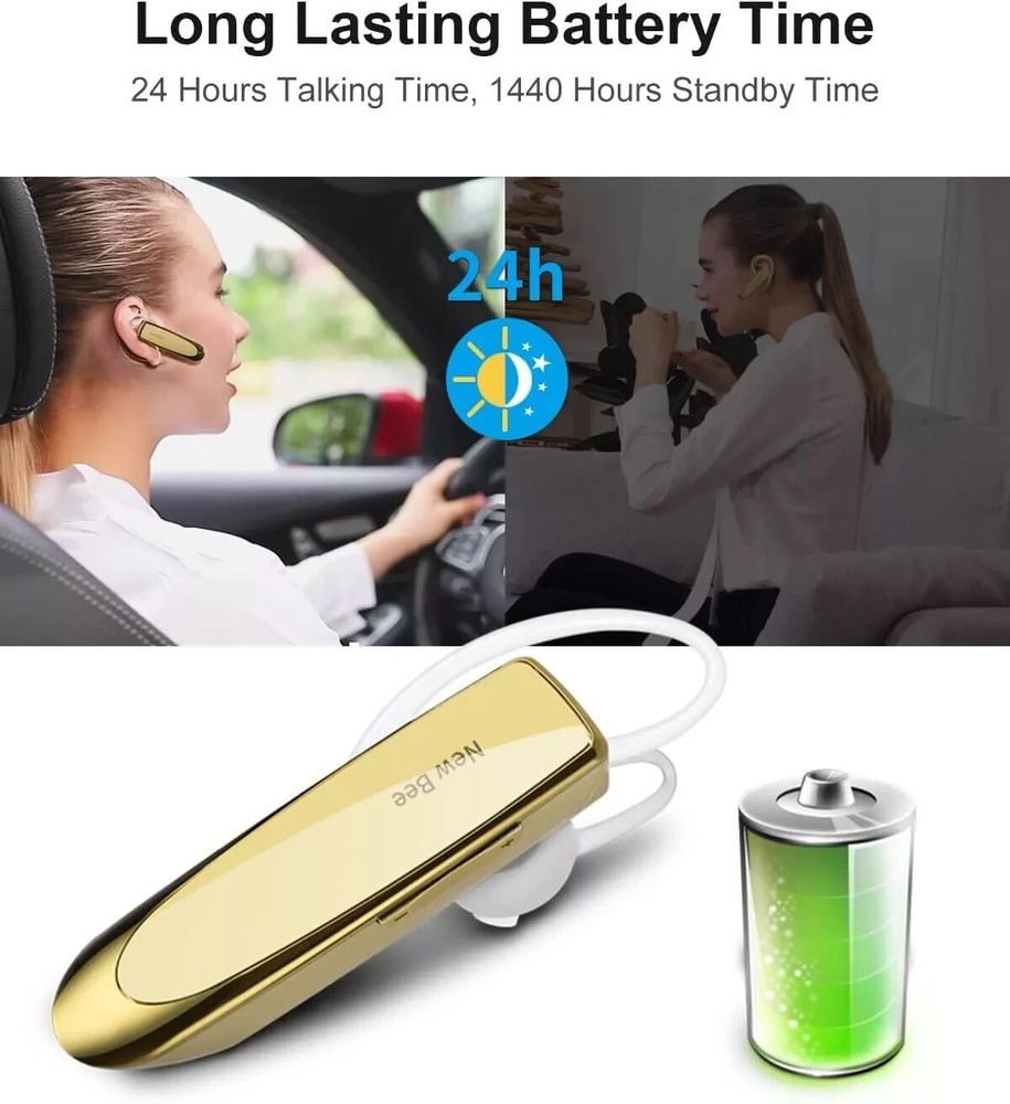 New Bee Bluetooth Headset Two Device Connection Handsfree driving Headset, Gold