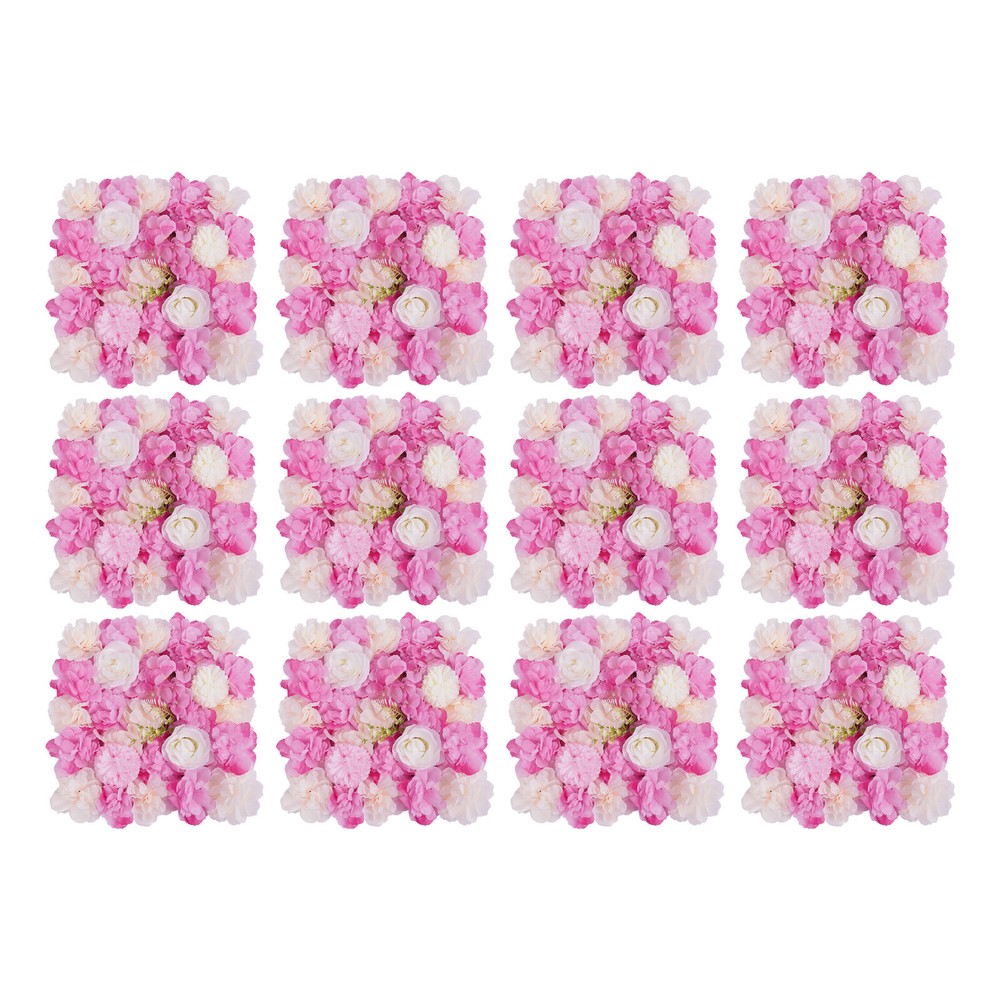 12PCS 15*15in Artificial 3D Flower Wall Panel Wedding Backdrop Wall Decor Pink