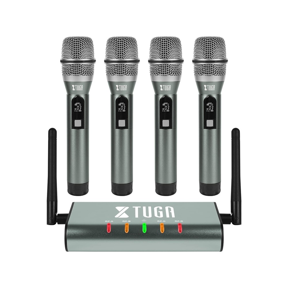 XTUGA UF4600 4 Channel UHF Wireless Microphone System Cordless Microphone wit...