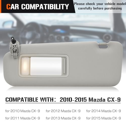 Sun Visor with Vanity Light for 2010-2015 Mazda CX-9 Driver Side Gray Left Grey