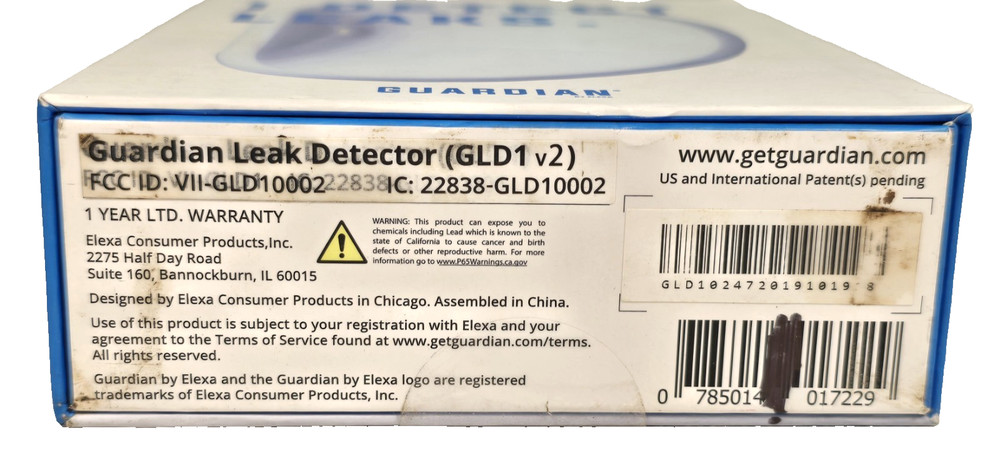 Guardian Wireless Water Leak Detector GLD1v2, Requires Guardian Valve Controller