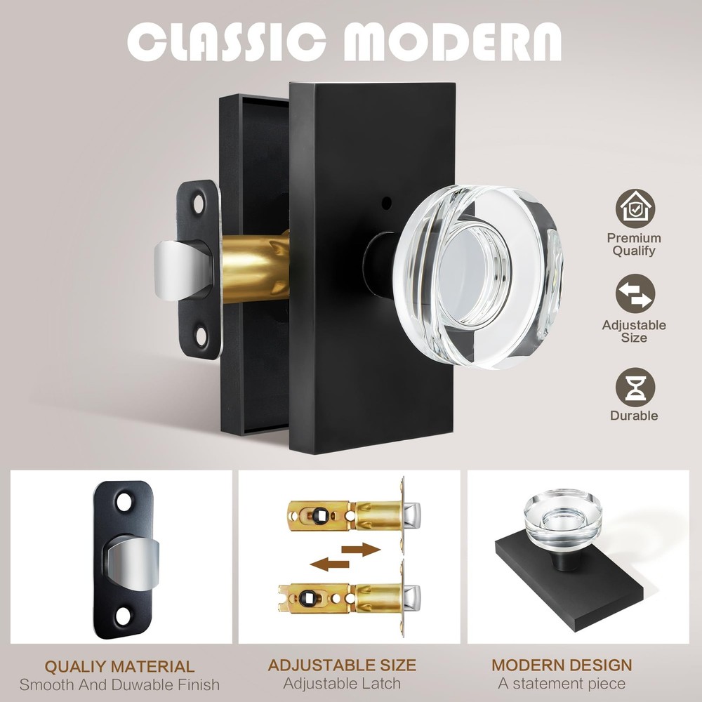 BonKuDoo Glass Door Knobs Interior Privacy 1 Pack, Matte Black