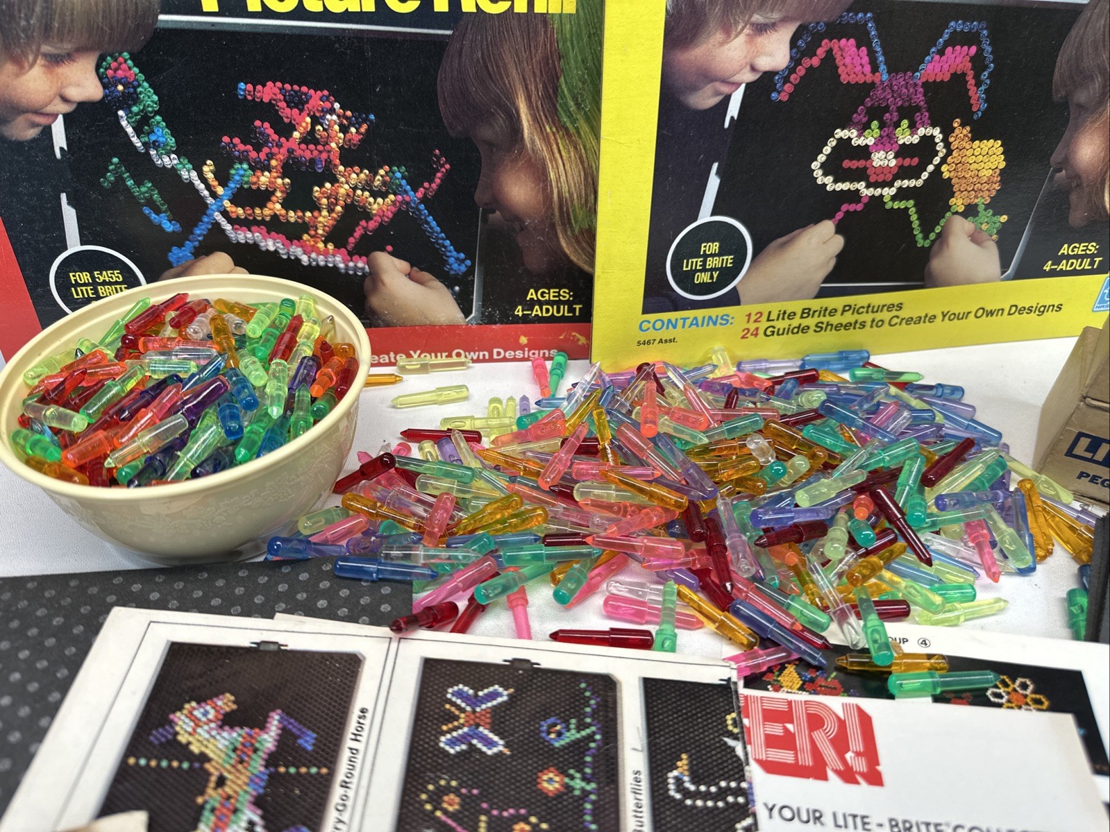 Lite Brite Vintage 1970s Milton Bradley Toy Sheets & Pegs Picture Refills