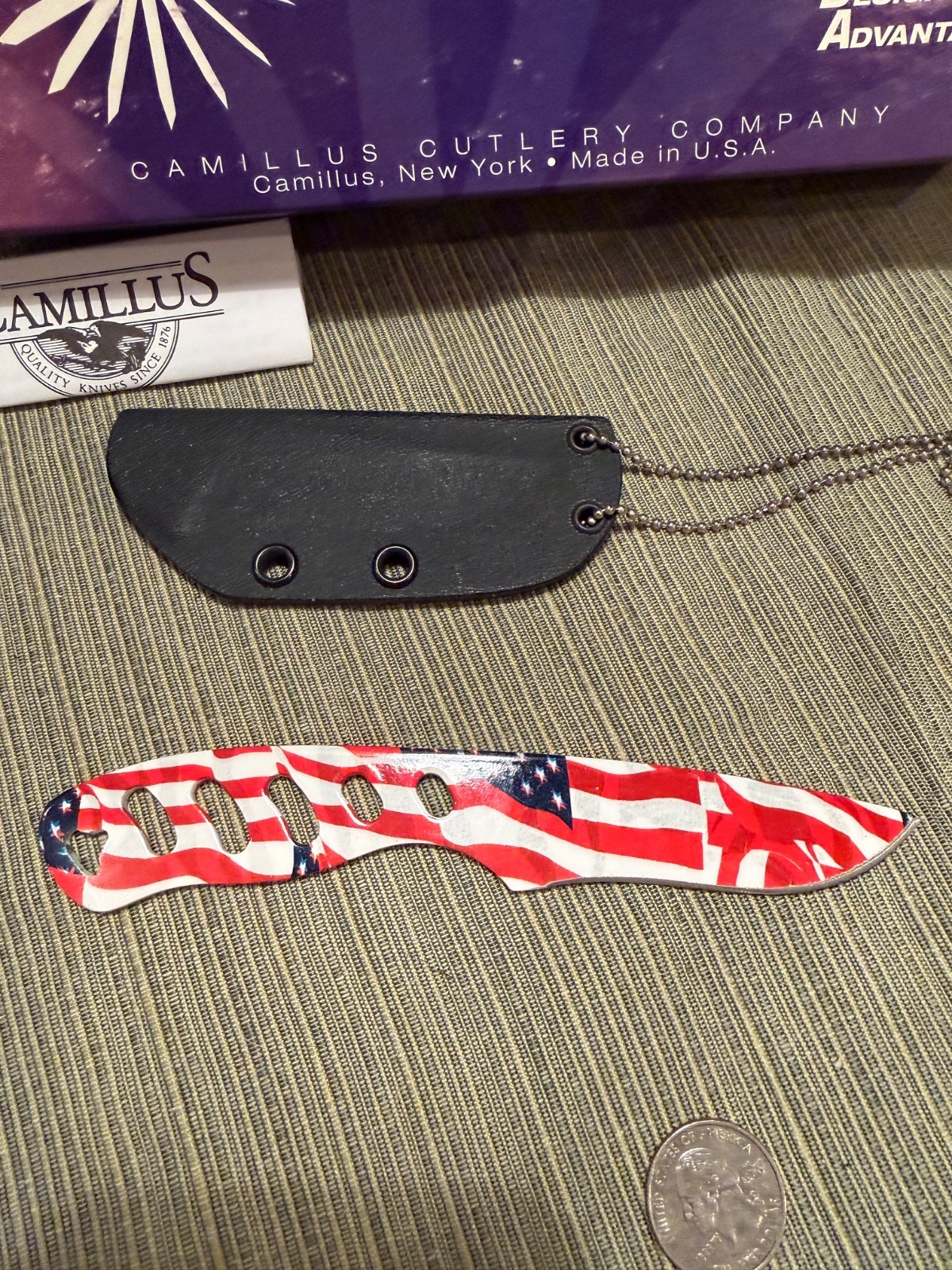Camillus CUDA CU120F Fixed Blade Neck Knife American Flag USA NIB