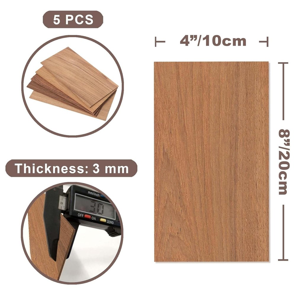 Teak Wood Veneer Sheets 1/8 Thick, 4x8 Solid Panel for Crafting