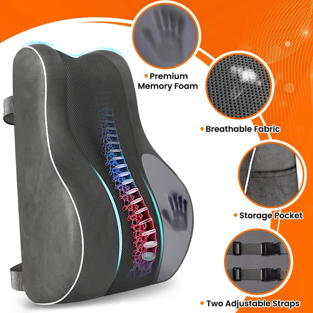 Ergonomic Lumbar Pillow – Memory Foam for Lower Back Pain , Adjustable Straps...