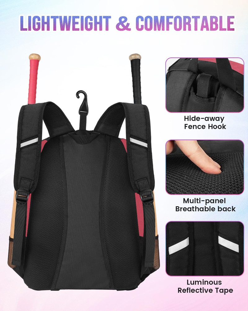 Softball Bag, Lightweight Baseball Backpack with Shoe Compartment, Baseball Bag