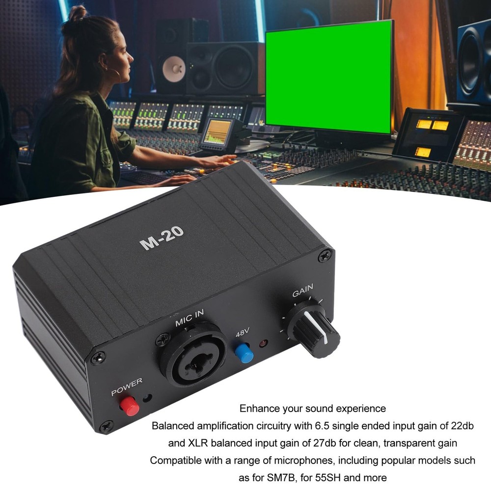 Microphone Preamp, 48V Power Mic Preamplifier XLR Output Microphone Preamp , ...