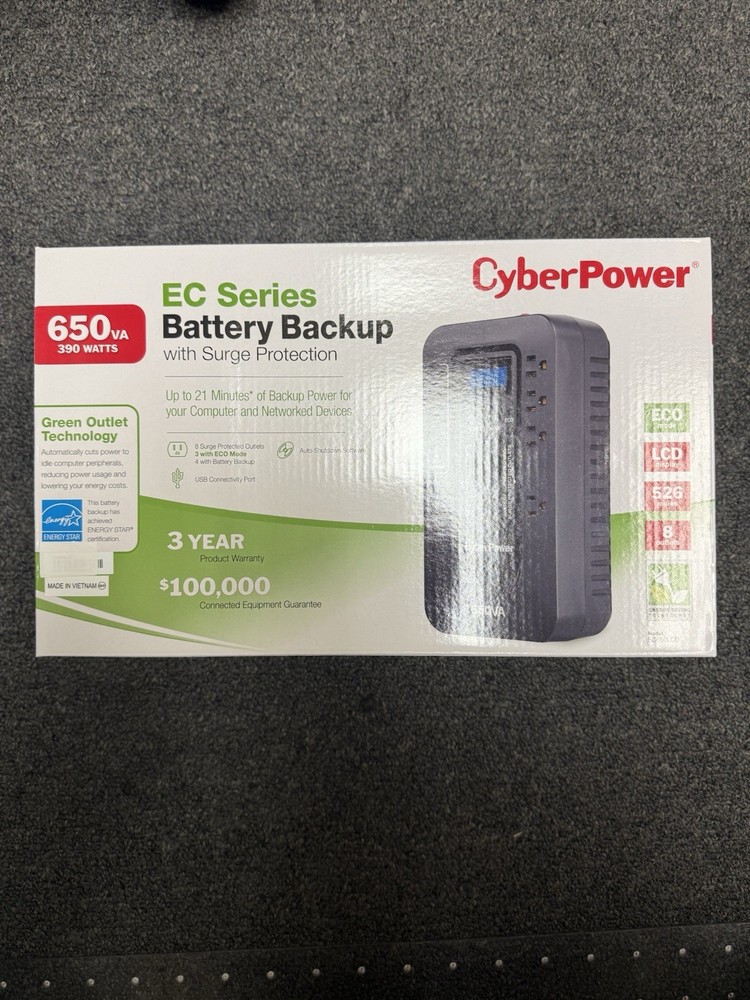 CyberPower EC650LCD Ecologic Battery Backup & Surge Protector UPS Black