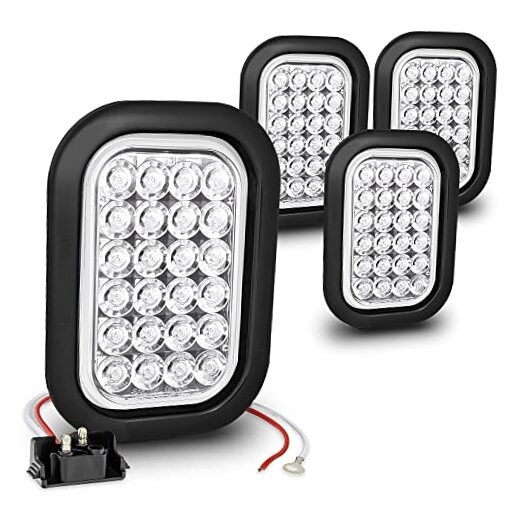 TRUE MODS 4pc 5x3 3x5 Inch Rectangle LED Trailer Tail Light Kit 4 Pack White