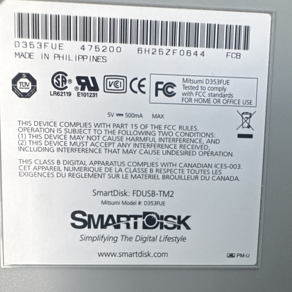 SmartDisk FDUSB-TM2 Titanium USB 3.5" Floppy Drive Gray PC Mac USB-Powered