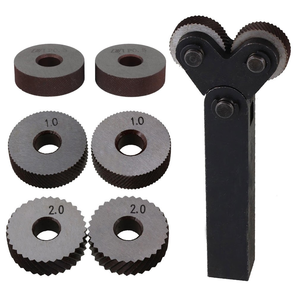 Rotating Head Knurling Tool Pitch Diagonal Coarse Linear Dual Wheels 7 Pack