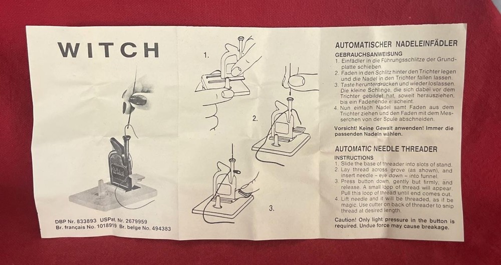 Vintage Witch Automatic Needle Threader Original Box and Instructions W Germany