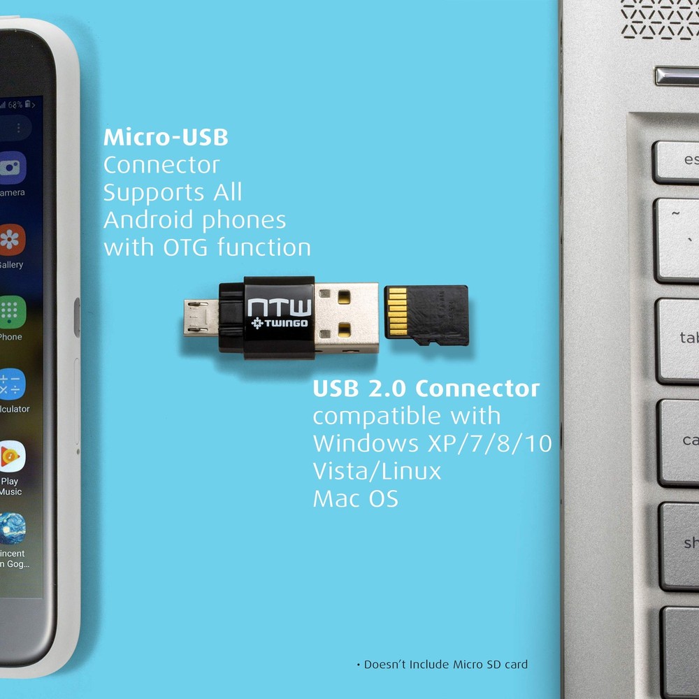 NTW Twingo: Micro SD Card Reader/Memory Reader/USB 2.0 2 Pack, Black