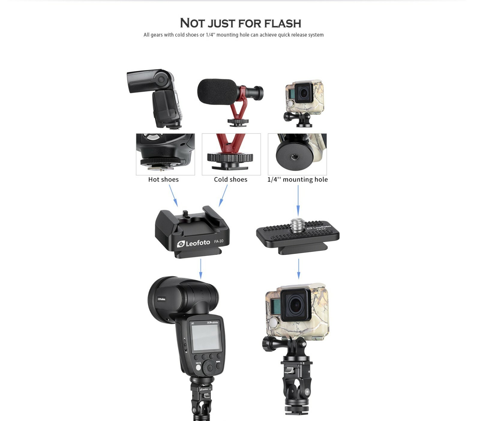 Leofoto FA-15+FA-10 Kit QR Tilting & Pivoting Cold Shoe Flash Adapter